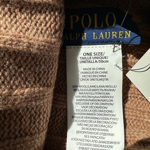 POLO RALPH LAUREN Beanie Hat Brown/Tan Pony Logo Wool Blend NWT - Picture 4 of 4